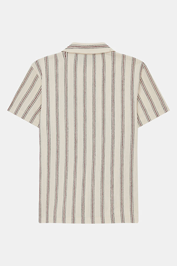 Beige Patterned Linen Kids' Shirt 2