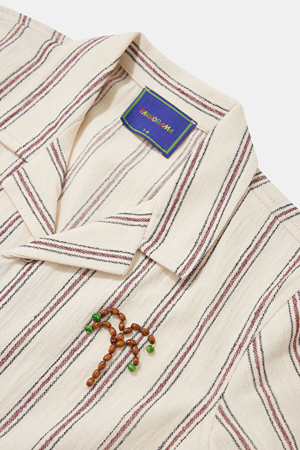 Beige Patterned Linen Kids' Shirt 3
