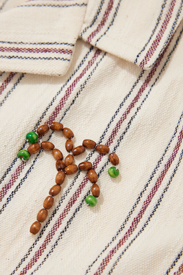 Beige Patterned Linen Kids' Shirt 4