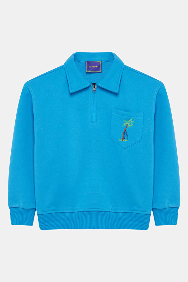 Navy Blue Crew Neck Printed Kids T-Shirt