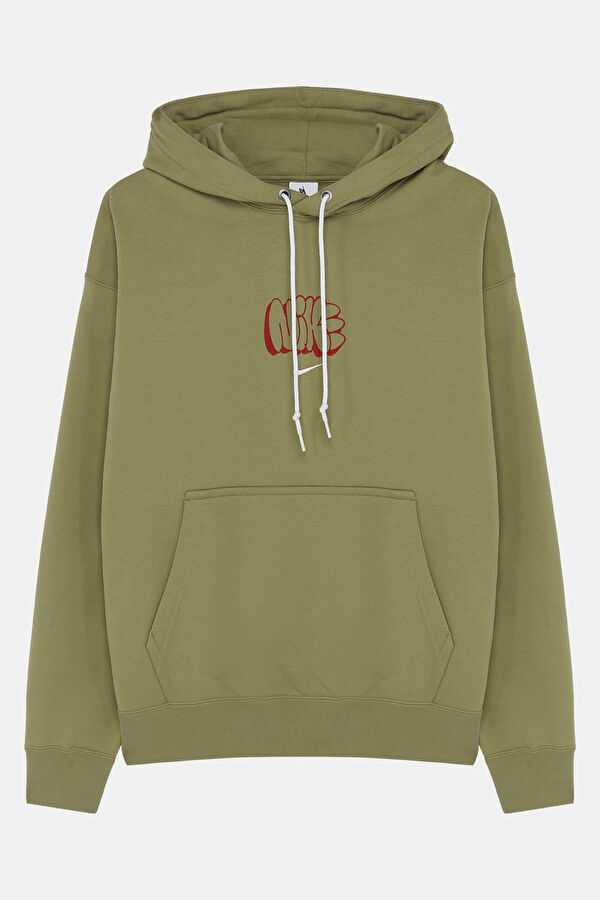 Haki Relax Kalıp Kapuşonlu Erkek Sweatshirt