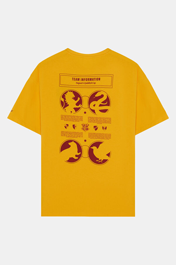 Relax Kalıp Sarı Bisiklet Yaka Baskılı Erkek T-Shirt 4