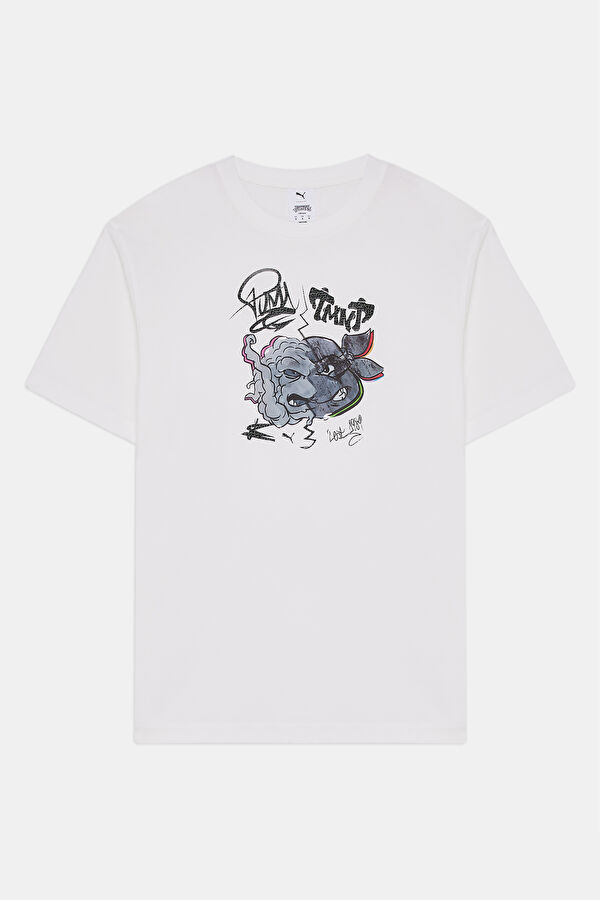 X TMNT Relax Kalıp Beyaz Bisiklet Yaka Baskılı Erkek T-Shirt