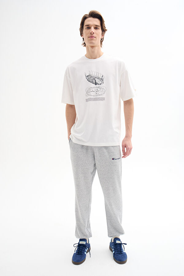 Relax Kalıp Beyaz Bisiklet Yaka Baskılı Erkek T-Shirt