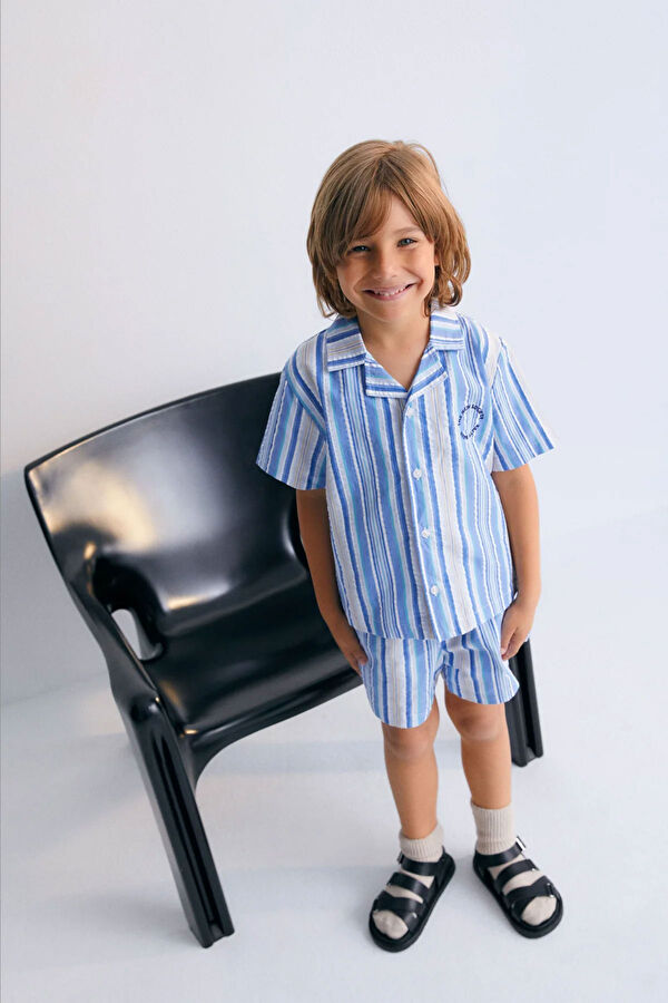 Blue Buttoned Kids Bermuda Shorts 3