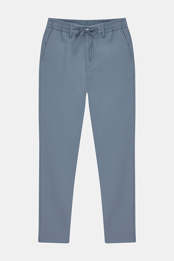 Blue Straight Leg Tencel Men's Trousers