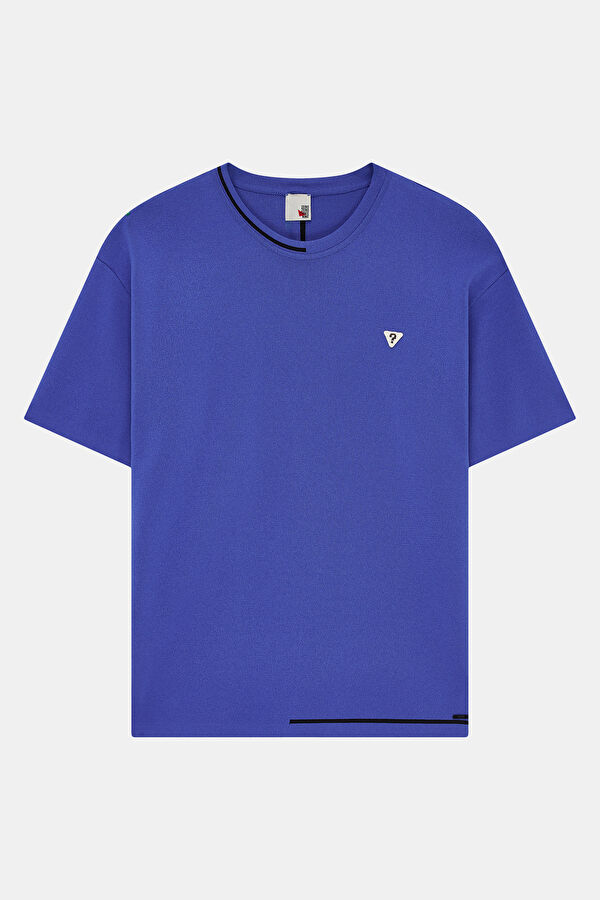 Oversize Saks Bisiklet Yaka Erkek T-Shirt
