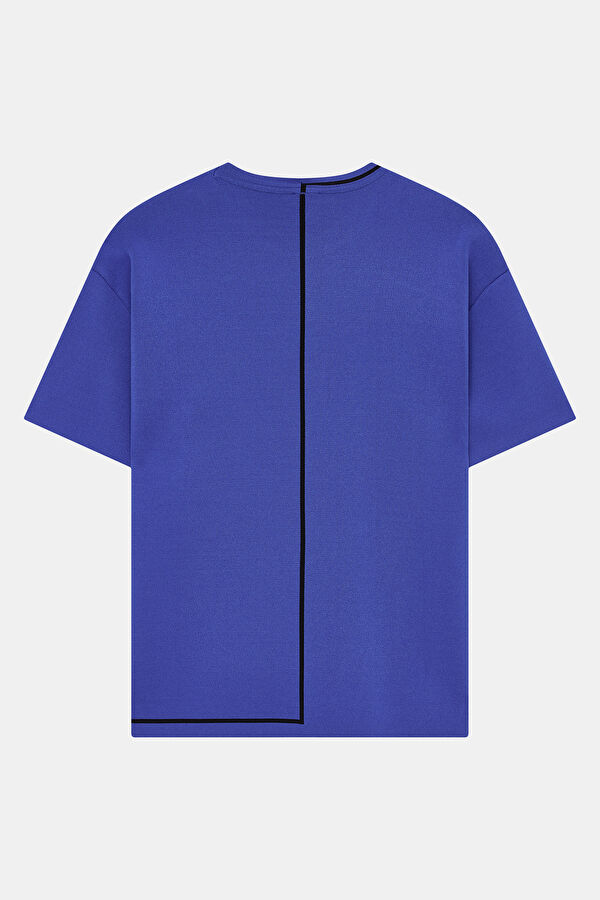 Oversize Saks Bisiklet Yaka Erkek T-Shirt 2