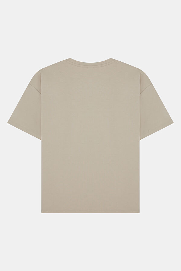 Oversize Gri Bisiklet Yaka Baskılı Erkek T-Shirt 2
