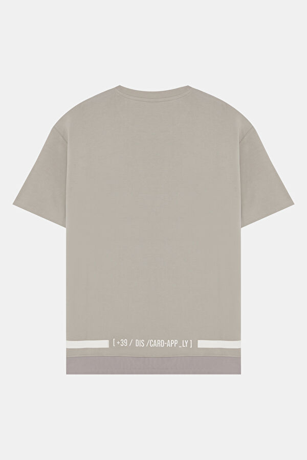 Oversize Gri Bisiklet Yaka Baskılı Erkek T-Shirt 2