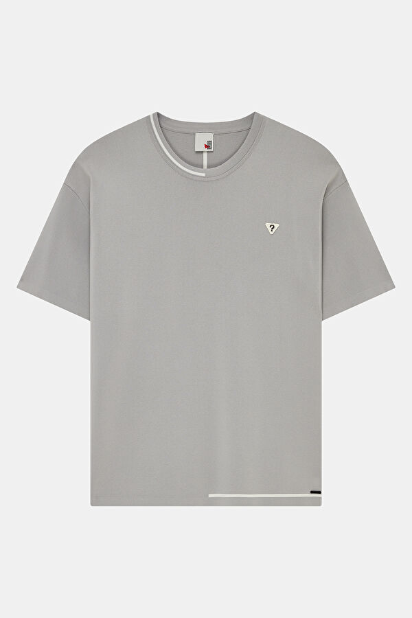 Oversize Gri Bisiklet Yaka Erkek T-Shirt