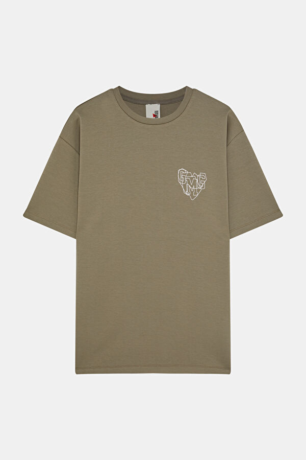 Oversize Mint Bisiklet Yaka Baskılı Erkek T-Shirt