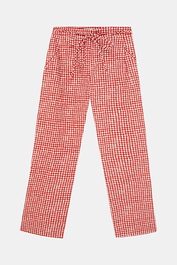 Red Straight Leg Cotton Women's Trousers 3