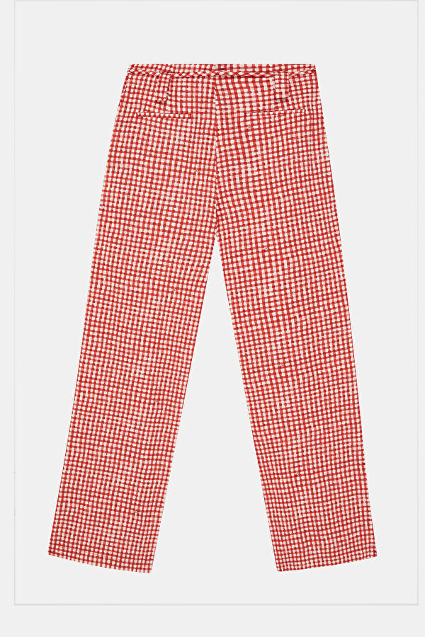 Red Straight Leg Cotton Women's Trousers 4