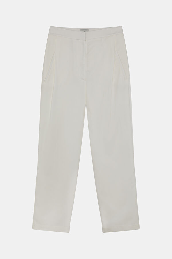 White Straight Leg Lyocell Women's Trousers