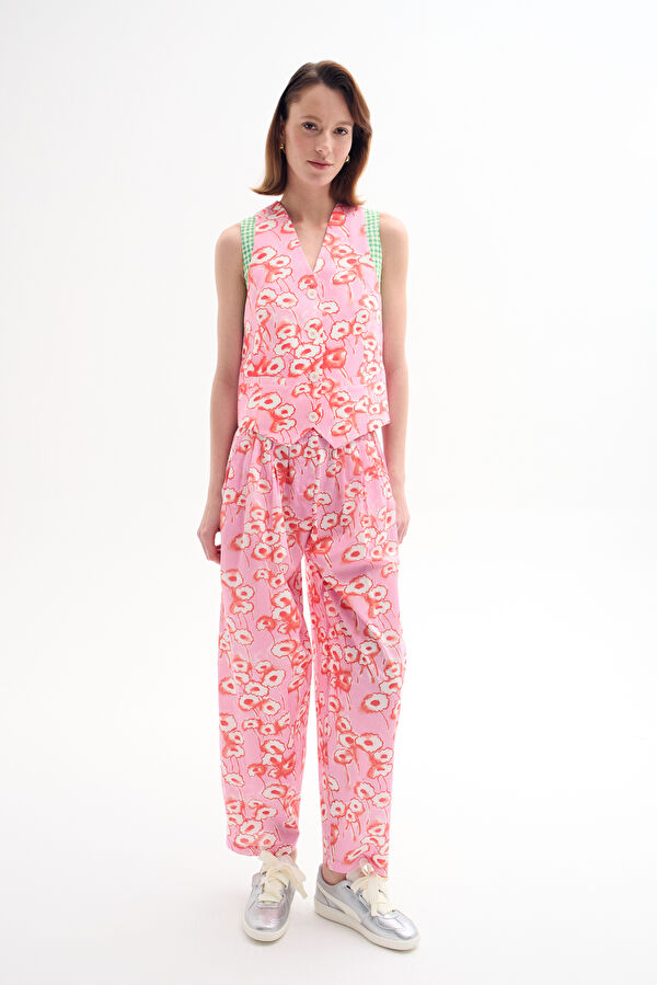 Pink Straight Leg Cotton Women's Trousers