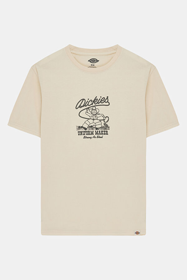 Relax Kalıp Beyaz Bisiklet Yaka Baskılı Erkek T-Shirt