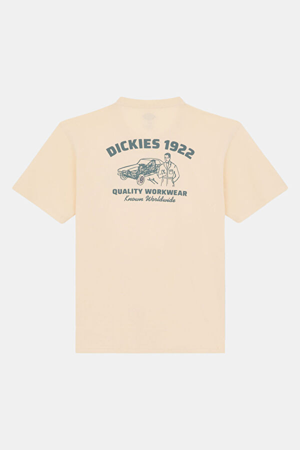 Relax Kalıp Açık Sarı Bisiklet Yaka Baskılı Erkek T-Shirt 2