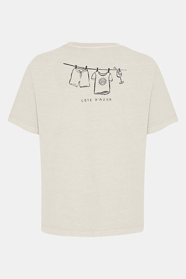 Relax Pattern Cream Crew Neck Printed T-Shirt 2