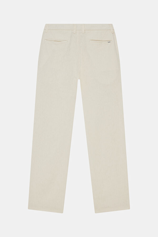 Cream-colored, straight-leg linen men's trousers 2