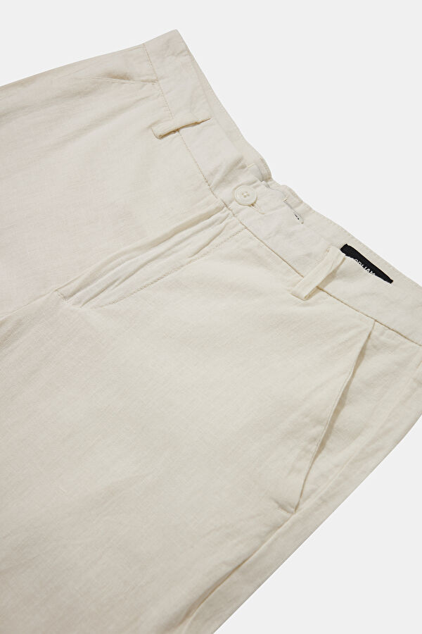 Cream-colored, straight-leg linen men's trousers 3