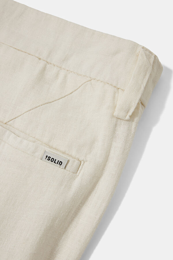 Cream-colored, straight-leg linen men's trousers 4