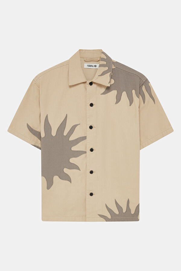 Relaxed Fit Beige Patterned Resort Collar Men's Shirt