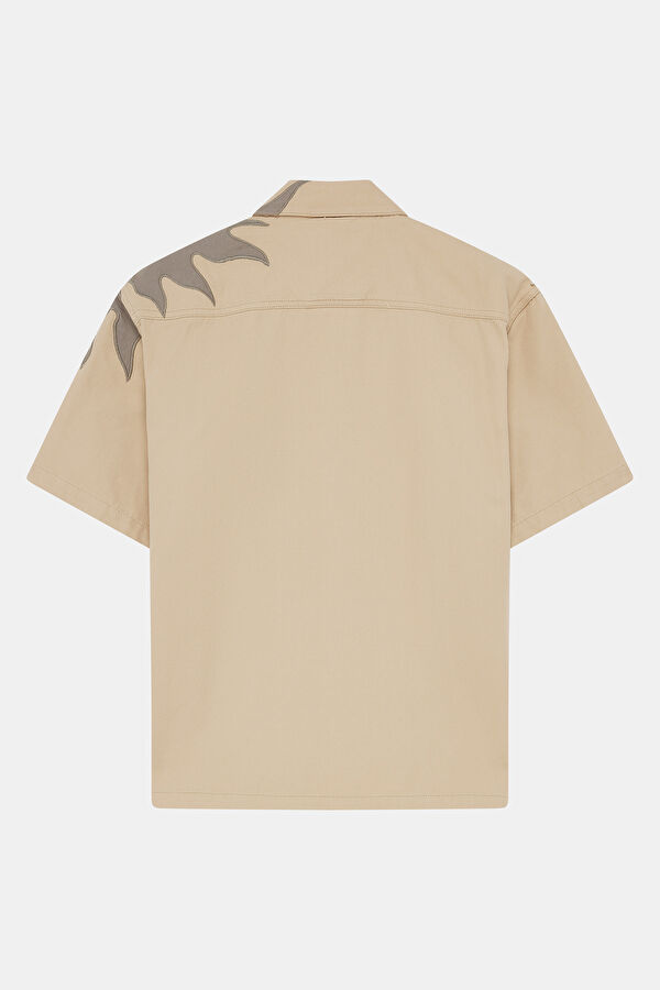 Relaxed Fit Beige Patterned Resort Collar Men's Shirt 2