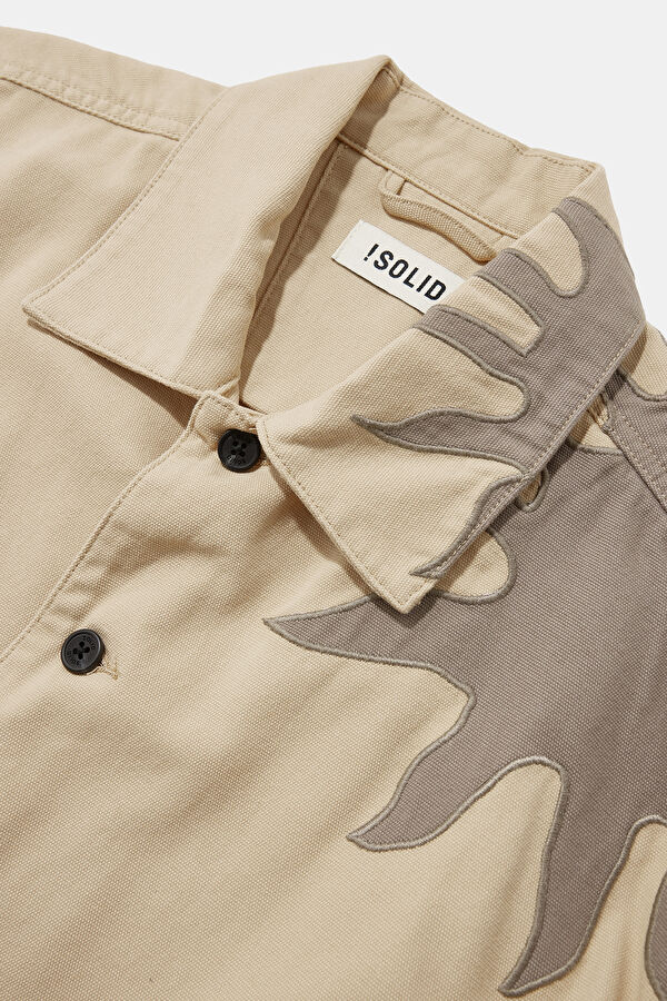 Relaxed Fit Beige Patterned Resort Collar Men's Shirt 3