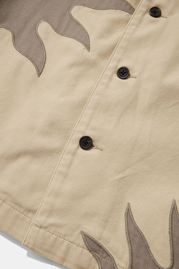 Relaxed Fit Beige Patterned Resort Collar Men's Shirt 4