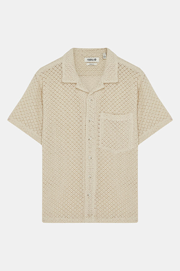 Relax Fit Cream Patterned Resort Collar Men's Shirt