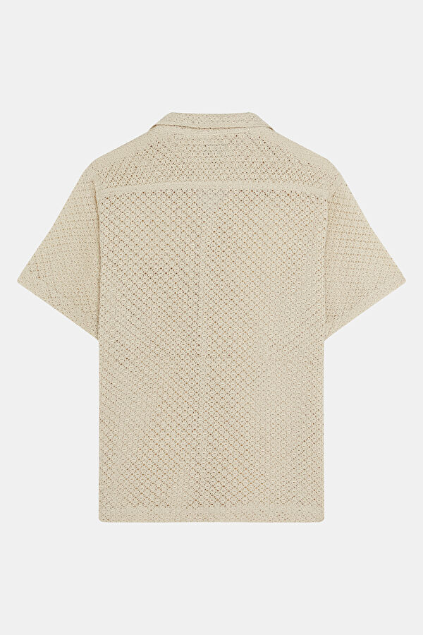 Relax Fit Cream Patterned Resort Collar Men's Shirt 2