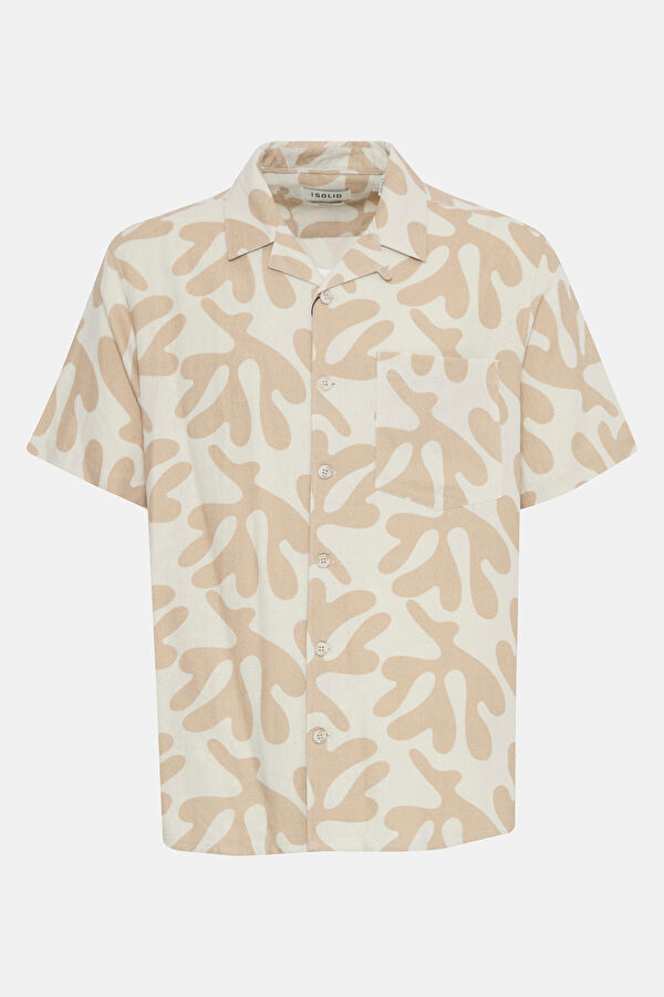 Relax Pattern Linen Cream Patterned Resort Collar Shirt