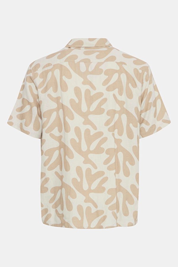Relax Pattern Linen Cream Patterned Resort Collar Shirt 2
