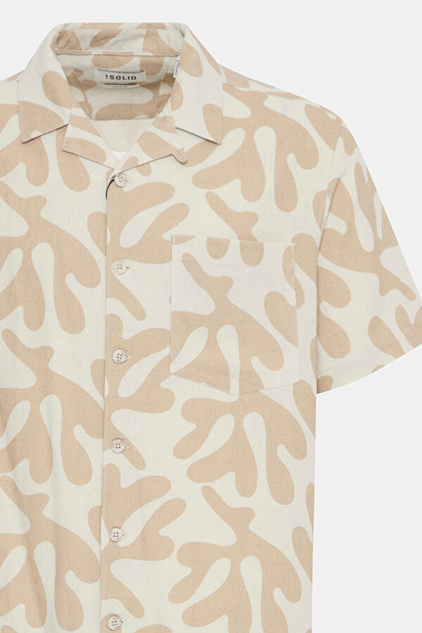 Relax Pattern Linen Cream Patterned Resort Collar Shirt 3