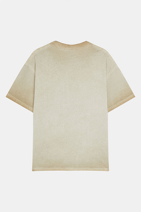Relax Fit Cream Crew Neck Men's T-Shirt 2