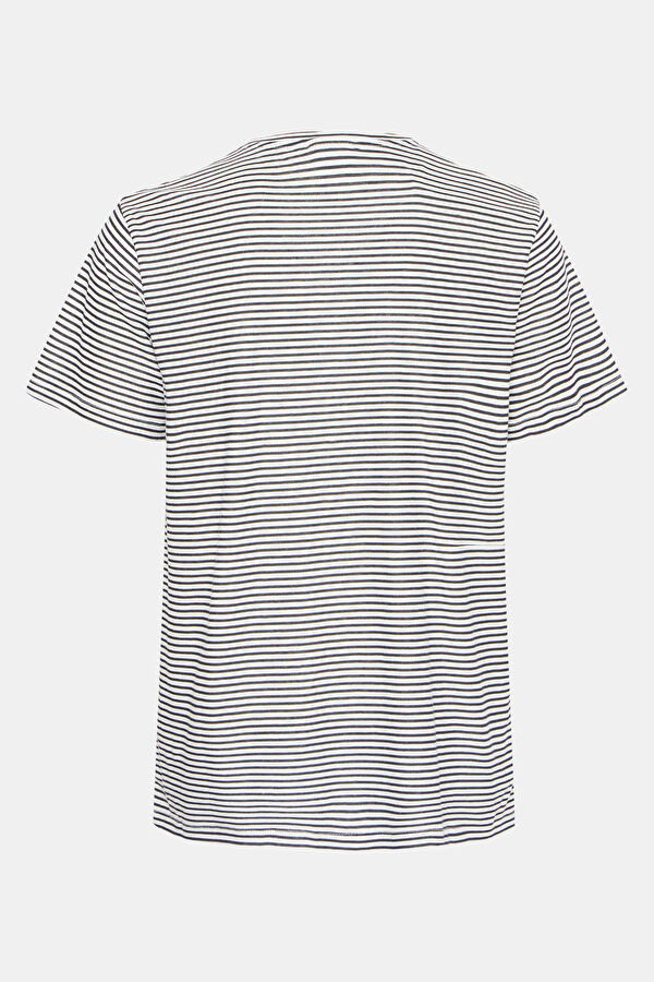 Relax Fit Blue Crew Neck Striped Men's T-Shirt 2