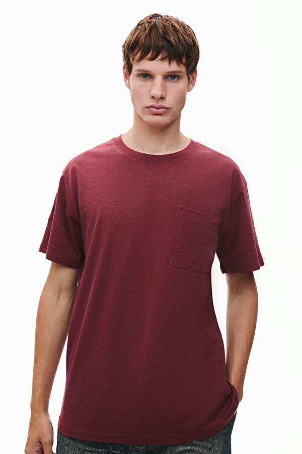 Relax Fit Burgundy Crew Neck Men's T-Shirt