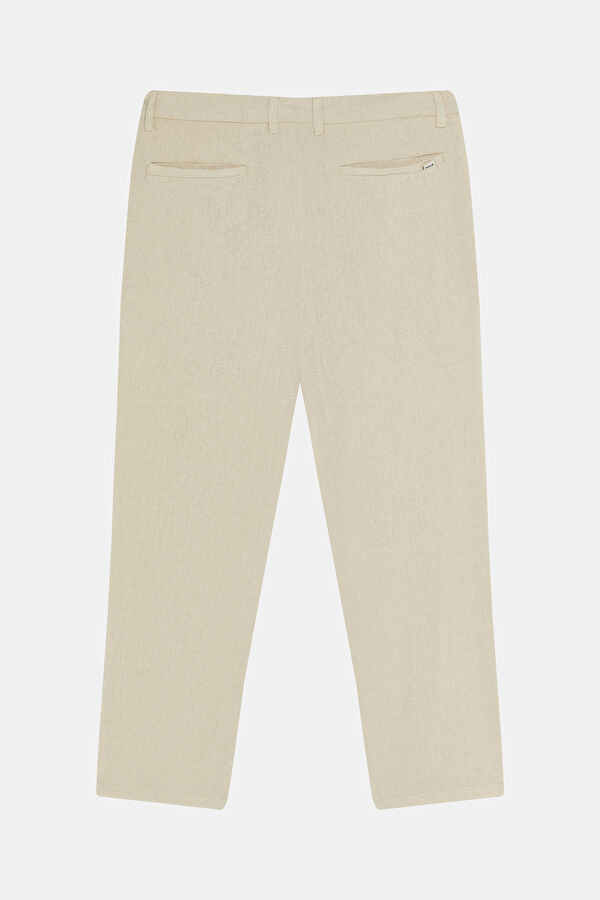 Beige Straight Leg Linen Men's Trousers 2