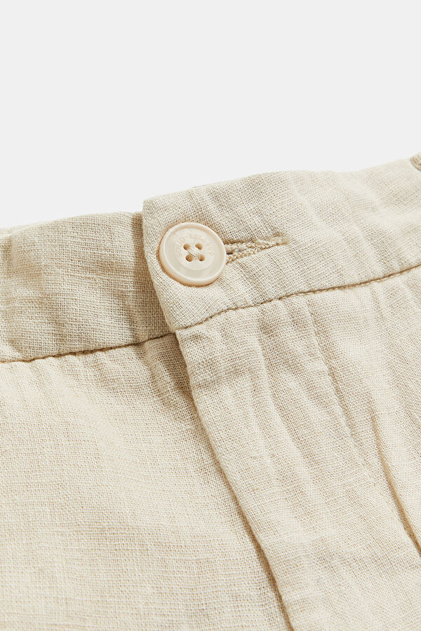 Beige Straight Leg Linen Men's Trousers 3
