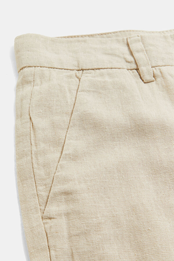 Beige Straight Leg Linen Men's Trousers 4