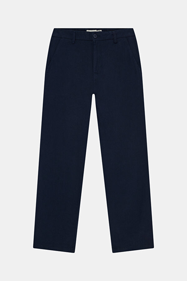Navy Blue Straight Leg Linen Men's Trousers