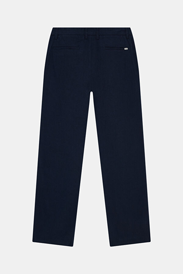 Navy Blue Straight Leg Linen Men's Trousers 2
