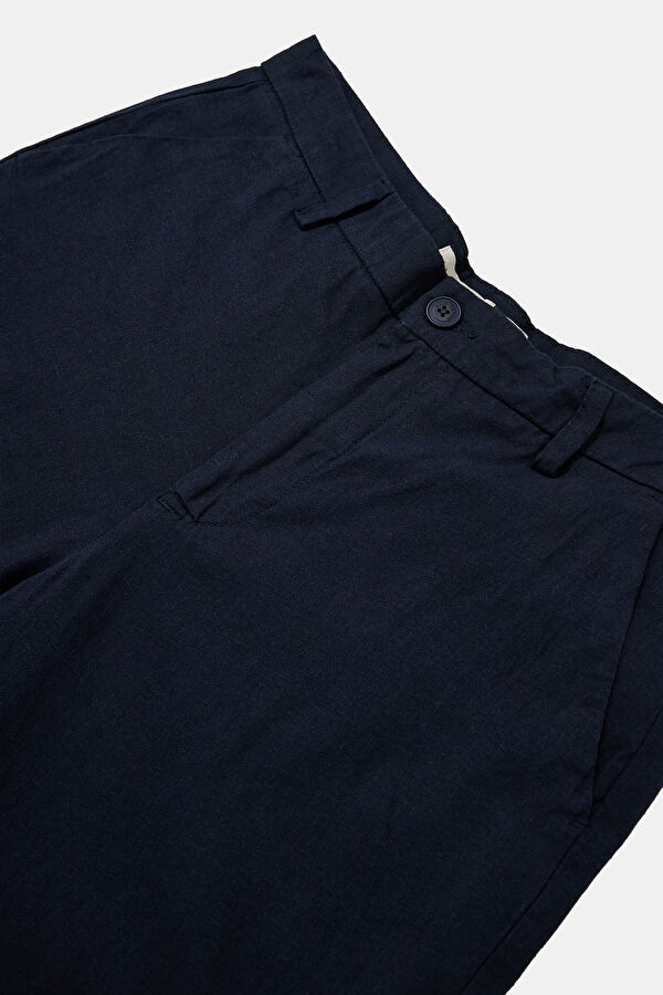 Navy Blue Straight Leg Linen Men's Trousers 3
