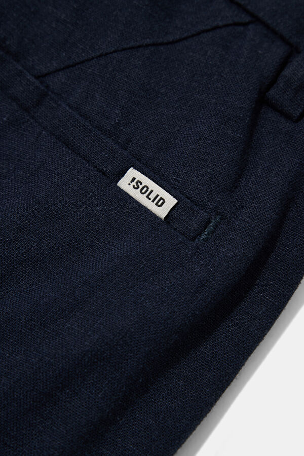 Navy Blue Straight Leg Linen Men's Trousers 4