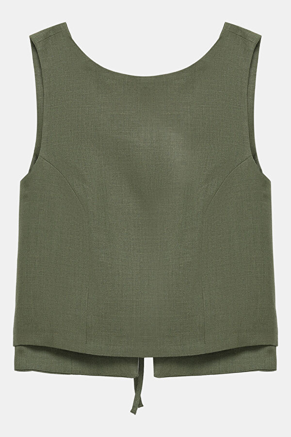 Khaki Linen Sleeveless Women's Blouse