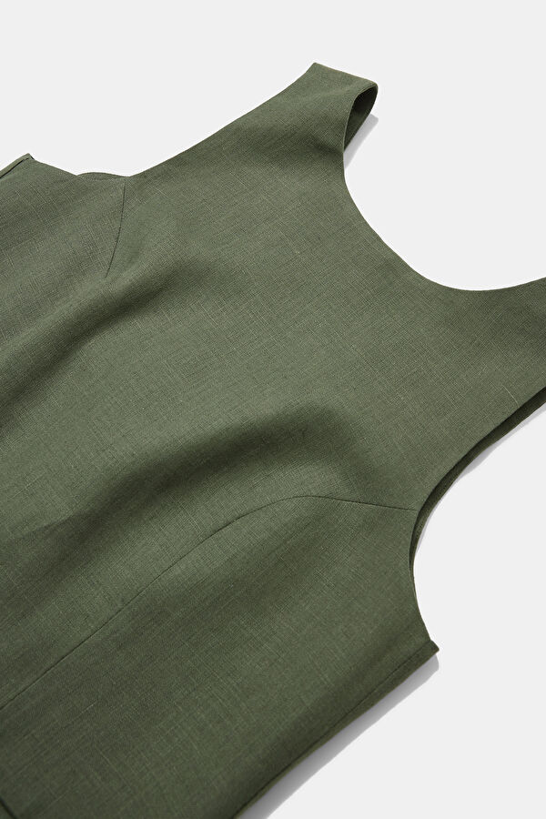 Khaki Linen Sleeveless Women's Blouse 3