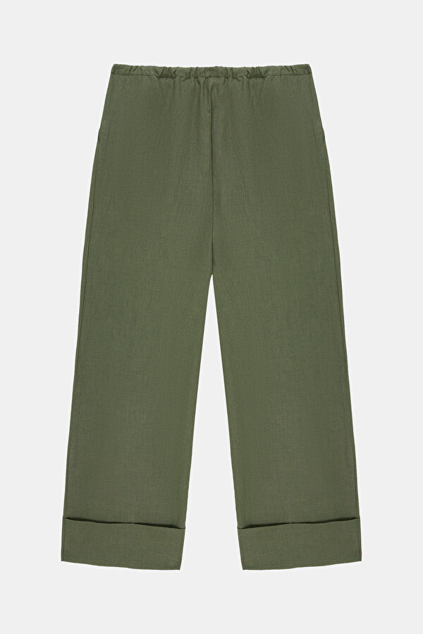 Khaki Linen Wide Leg Women's Trousers 2