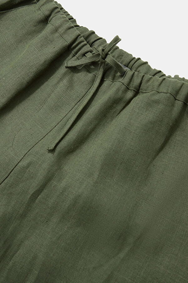 Khaki Linen Wide Leg Women's Trousers 3