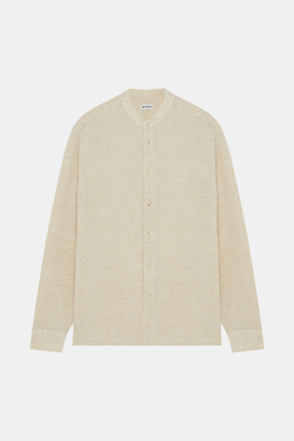 Men's Shirt with Natural Texture and Mandarin Collar